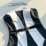 Sexy Black White Patchwork Swimwear One Piece Swimsuit Woman 2026 Strapless Bodysuit High Cut Swimming Wear Bathing Suit Bather
