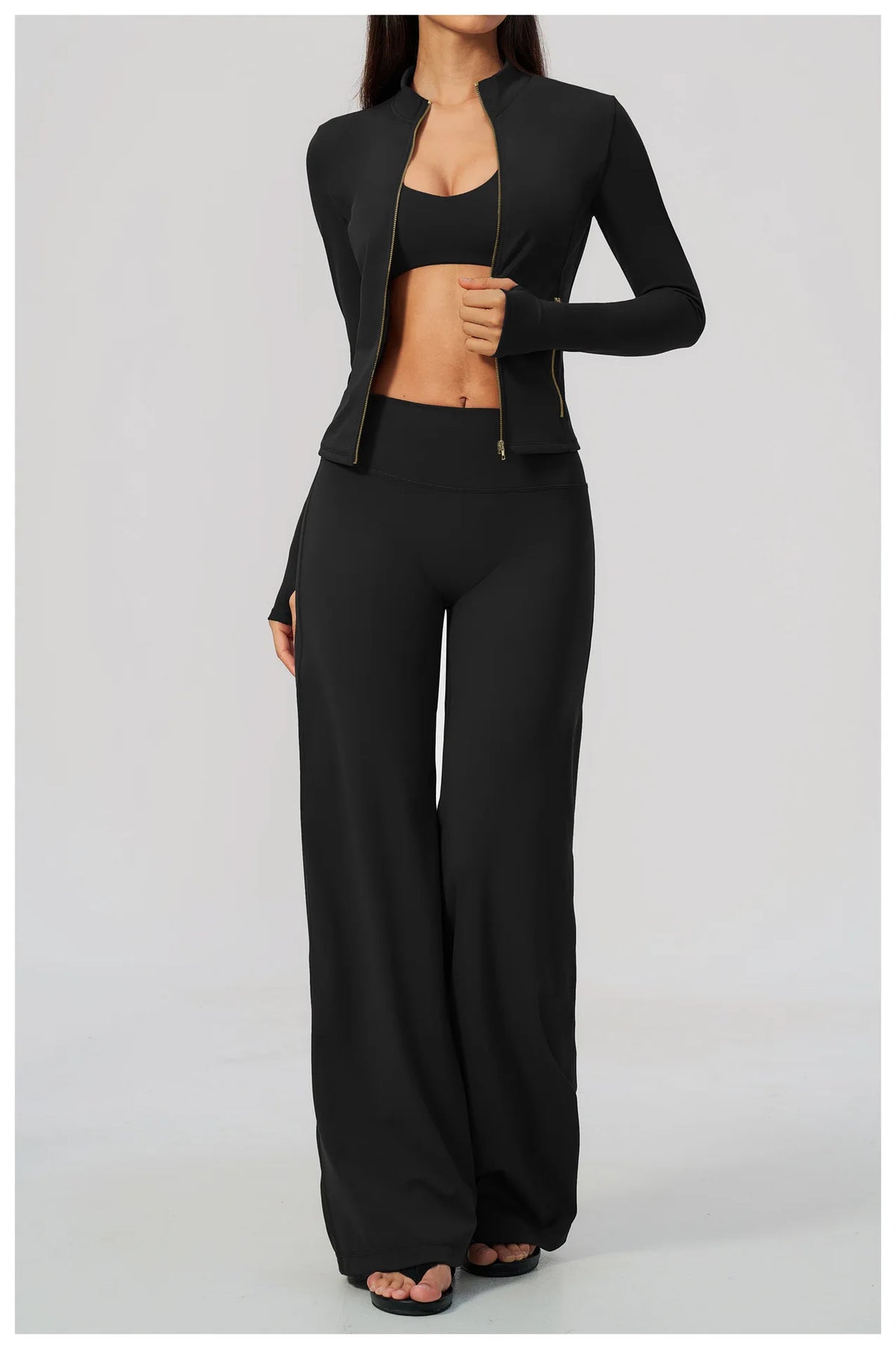3 PCS Yoga Sets Women Long Sleeve Zipper Slim Jacket+sports Bra+high Waist Flare Pants Fitness Suits Gym Exercise Athletic Wear