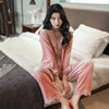 Pajamas gold velvet long sleeve lace cardigan set sexy home wear