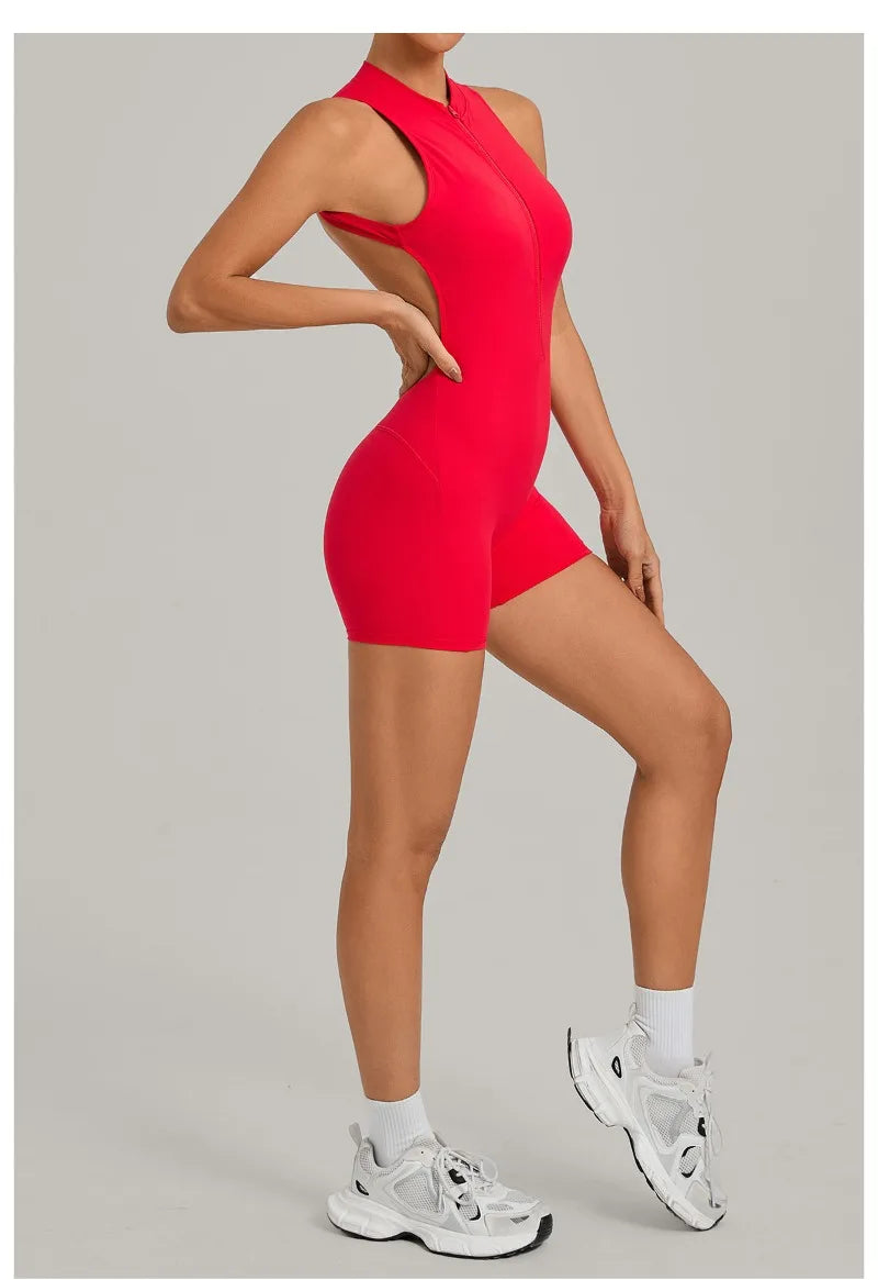 Women's Seamless Yoga Jumpsuits Sports Running Fitness Backless Sleeveless Hip-lifting One-piece Workout Gym Shorts Bodysuits
