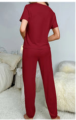 Women's Sleepwear Spring and Summer New Pajamas Women's Short-sleeved Trousers Set Classic Solid Color Casual Loungewear
