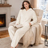 Women Autumn Winter Hooded Flannel Onesie Pajama Thick Plush Zipper Jumpsuit Warm Long Sleeve Homewear Can Be Worn Outside