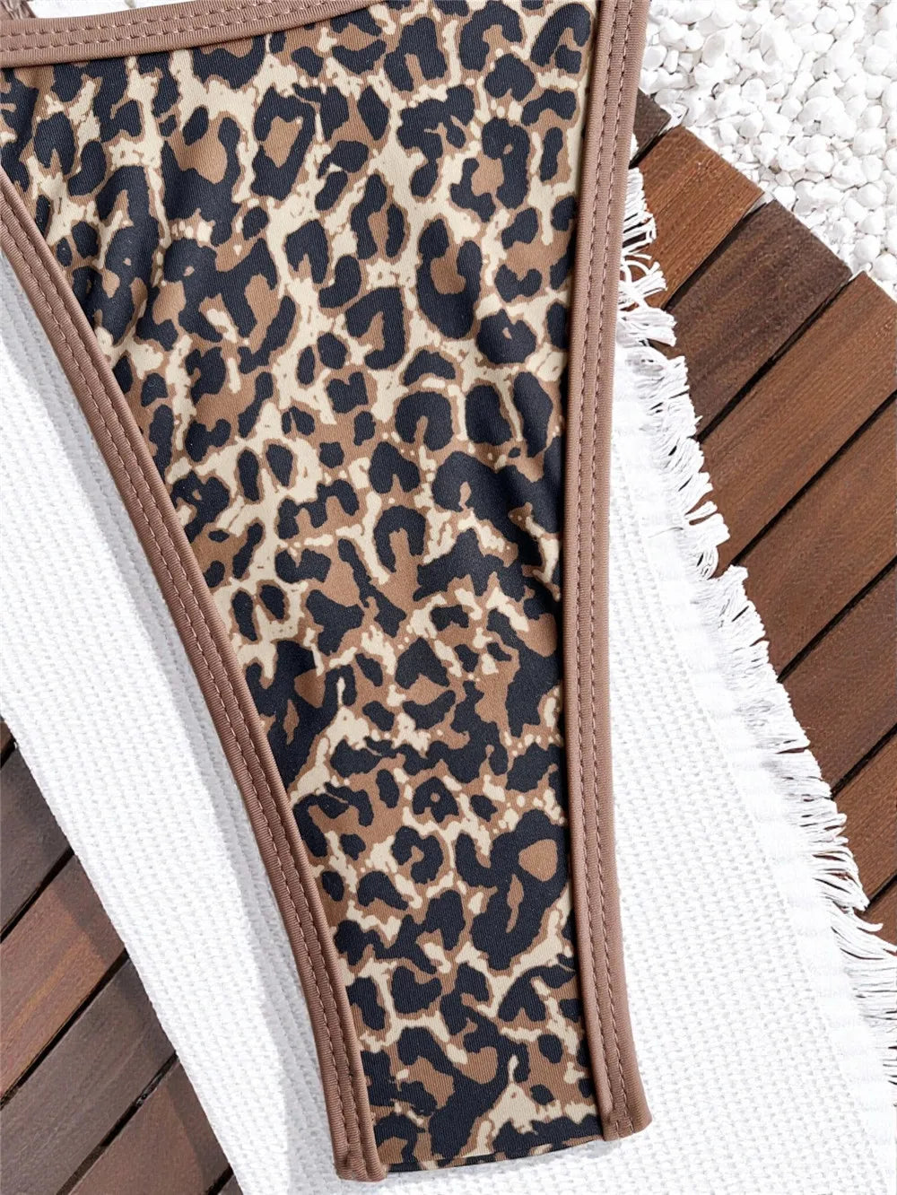 Leopard Print One Piece Swimsuits for Women String Lace-up Triangle Bikini Swimwear 2026 Hollow Out Monokini Bathing Suit Summer