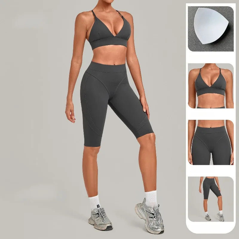 Women's Seamless Yoga Set Sports Fitness Gym Slim Fit Beautiful-Back Bra Hip Lift High-Waist Pants Suits Training Workout Sets