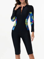 2026 Zipper Rushguard Long Sleeve Surfing Swimsuit Women One Piece Printed Swimwear Female Bather Bathing Swimming Swim Suit XXL