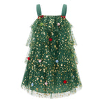 Women Fashion Christmas Dress Star Print Square Neck Sleeveless Layered Tulle Dresses with Plush Ball