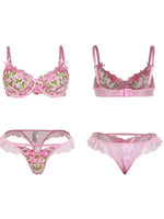 Rose Embroidered Lace Soft Bikini Steel Ring Women's Underwear Backless Deep V Suspenders Sleeveless Bowknot Bikini Elegant MHZT