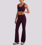 Women's Yoga Exercise Sets Women Backless Sports Tank Top V Shape High Waist Wide Leg Pants Fitness Gym Running Workout Clothes