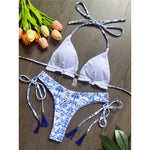 Sexy Flowers Printed Halter Brazilian Bikini Female Swimsuit Women Swimwear Two-Pieces Bikini Set Bather Bathing Suit Swim V6070