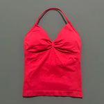 HISTELLO GYM Longline Strappy Top Women Seamless Yoga Clothing With Removable Pads V Neck Open Back Bra Workout Sports Halter