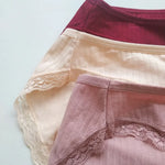 3Pcs/Set Cotton Panties Women Lace Trim Briefs Female Underpants Solid Color Soft Underwear Sexy Lingerie Intimates M-XL