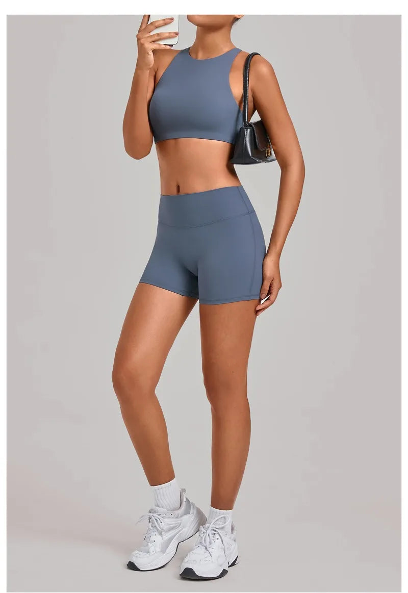 Women's Nude Yoga Sets Sports Cross Beauty Back Bra Hip-lifting Slim Fit Shorts Suits Running Fitness Workout Gym Sets