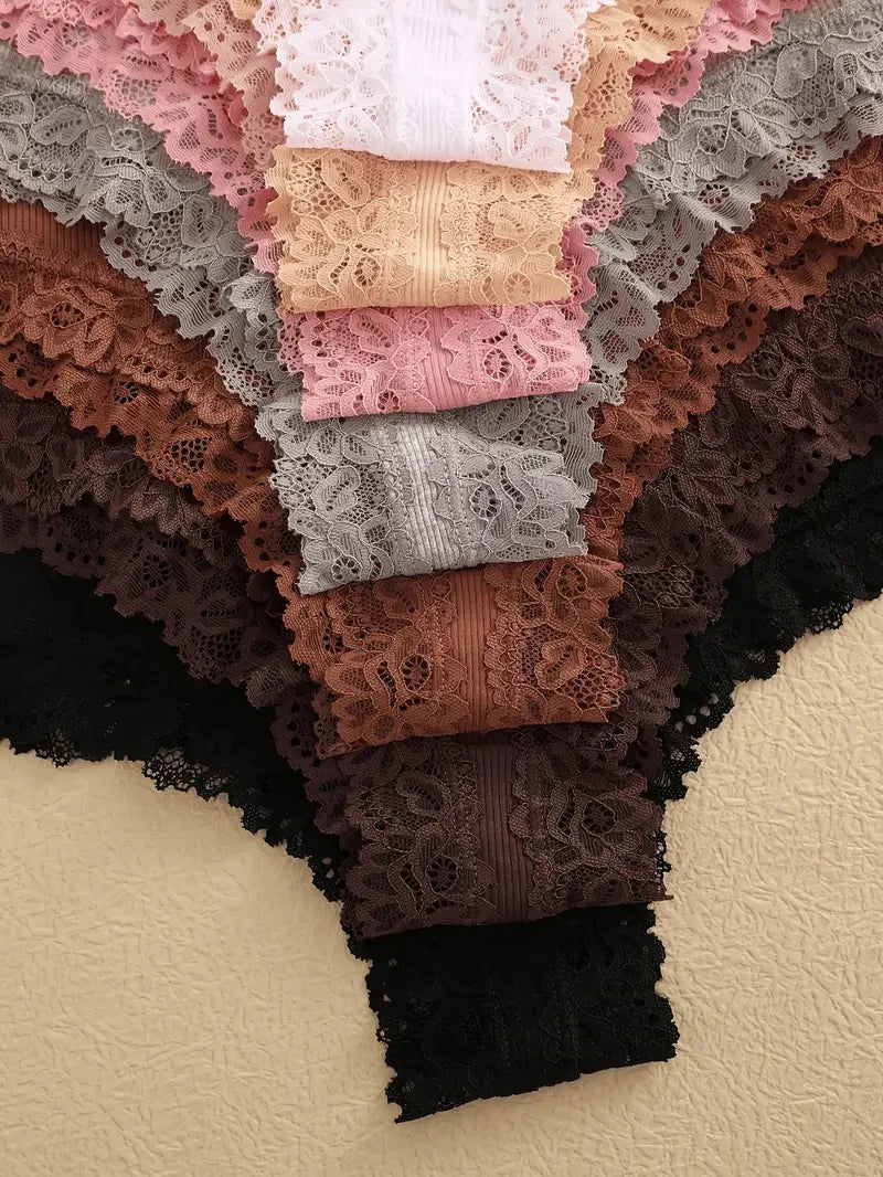 3Pcs Women Cotton Brazilian Pants Sexy Lace Brazilian Briefs Low Waist Floral Solid Color G-string Breathable Soft Lingerie
