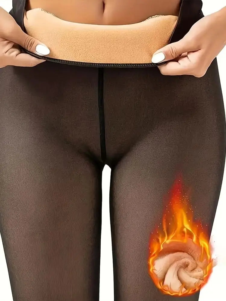 200g Womens Fleece Lined Fake Transparent Tights Thick High Waist Stretch Thermal Pantyhose Windproof For Cold Weather Suitable