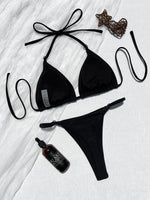 Sexy Black Micro Bikini Set 2026 Women Metal Hearter Halter Push Up Bra Triangle Swimsuit Summer Bathing Suit Holiday Swimwear