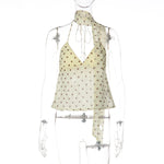 FDYOUI Y2K Bandage Polka Dot Crop Top Women 2026 Summer Sexy Halter Lace-up Camisoles Girls Chic Backless Tanks Tops Streetwear