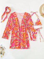 4 PCS Printed With Cover Up Hairband Bikini Female Swimsuit Women Swimwear Four-pieces Bikini set Bather Bathing Suit Swim Lady