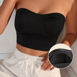 Women Strapless Bandeau Top Solid Color Sleeveless Cropped Tube Top Slim Fit Casual Bralette For Summer Invisible Wireless Bras