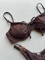 Sexy Black Polka Dot Print Bikini Set Women Pleate Push Up Underwire Bra Beaded String Thong Swimsuit 2026 Bathing Suit Swimwear