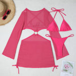 With Long Sleeve Cover Up Halter Bikini Women Swimwear Female Swimsuit Three-pieces Bikini set Bather Bathing Suit Swim V5123