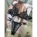 Elegant French Lingerie Set Sexy Lace Dotted Mesh Bra, Ultra Thin Large Bust Minimizer Push Up Anti Sagging Comfort MOYISU 32-38