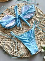Sexy Pink Flower Embroidery Print Swimsuit Women 2025 Sexy Underwire Drawstring Bikini Set Summer Beach Bathing Suit Swimwear