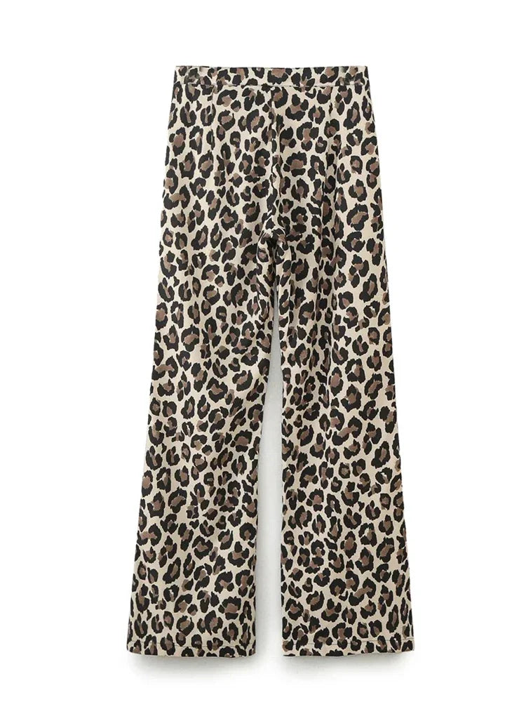 Foridol Leopard Print Wide Leg Long Pants Women Spring Summer Straight Fashion New Pants Zip Casual Female Pantalones 2025