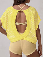 Summer Back Hollow Out Yoga T Shirts Women Polka Dot Print Short Sleeve Loose Sports Cover Up Breathable Training Fitness Tops