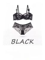 MOYISU Summer Lingerie Set Sheer French Lace Minimiser Bra Briefs Ultra Thin Sexy Women's Underwear Big Bust Sexy Tushy & Panty