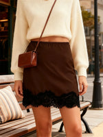Women's Lace Hem Mini Skirt High Waist Bodycon Pencil Skirt Summer Casual Elegant Retro Streetwear