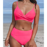 Bikini Set Women's 2 Piece Swimwear Cross Ruched V Neck High Waisted Push Up Bikini 2025 New Beach Vacation Ladies Bathing Suit