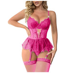 Underwire Bra Lingerie Women's Mesh Steel Ring Bra Lace Garter Belt Thong Sexy Set Erotic Underwear Suits Sissy