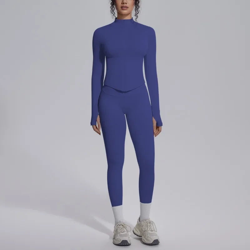 Women's Seamless Yoga Sets Sports Fitness Zipper Long-Sleeve Jacket Slim-fit Hip Lift Pants Suits Workout Training Gym Sets