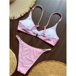 10 Colors V Neck Rhinestones Bikini Female Swimsuit Women Swimwear Padded Bather Bathing Suit Swim Two-pieces Bikini set K8138