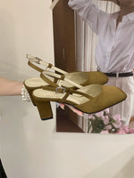 Summer Closed Toe Sandals Buckle Strap Summer Heels Mary Jane Thick Heels French Shallow Lolita Sandals OL Dress Shoes New 2026
