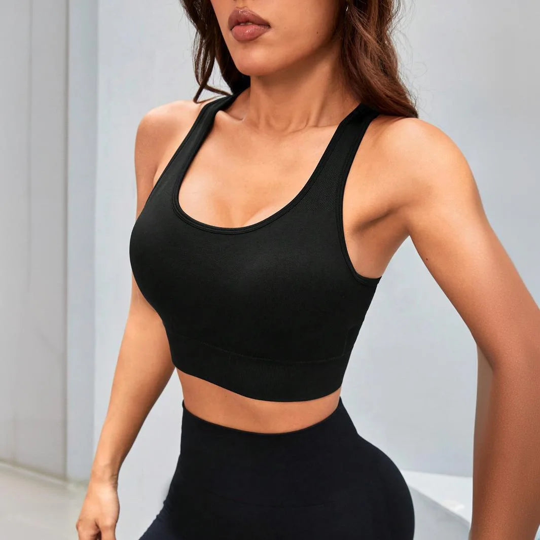 Women Seamless Sports Bra Padded Wide Cross Straps Wireless Quick Dry Breathable Fitness Gym Workout Athletic Bra