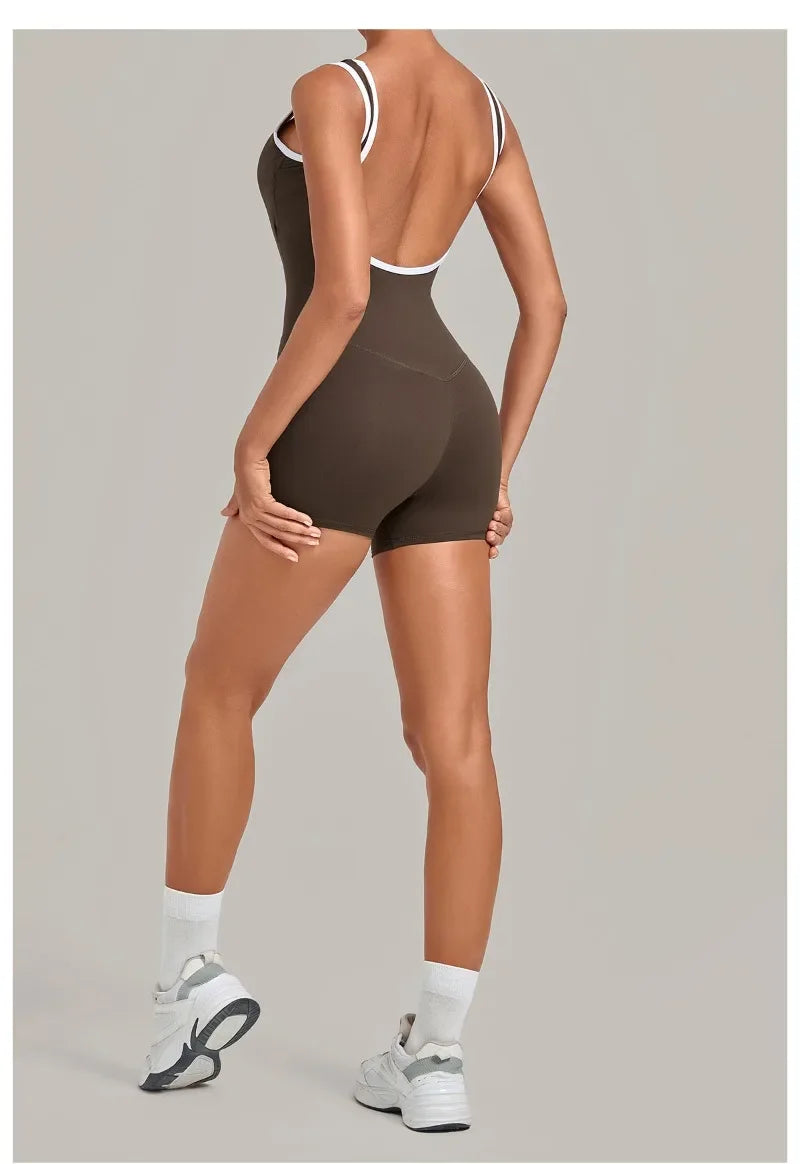 Women's Seamless Yoga Jumpsuits Sports Fitness Gym Sleeveless Backless Hip-lifting Shorts One-piece Training Workout Jumpsuit