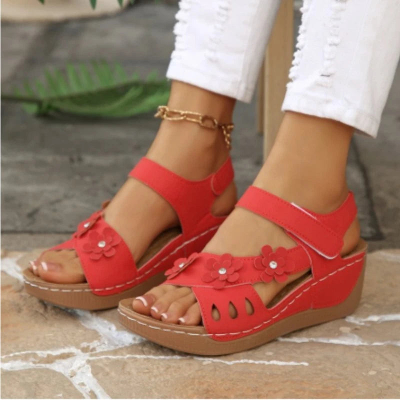 Womens Flower Wedge Sandals 2026 Summer PlatformChunky Heel Open Toe Beach Shoes