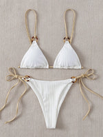 Sexy Rib Texture Triangle String Bikini Set Women Push Up Padded Thong Swimsuit Female Cut Out Bathing Suit Swimwear Biquini