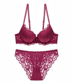 Women's Underwear Set Sexy Hollow Lace Floral Bow Padded Push up Bra Suitable for Small Busts Sexy Bras and Panties