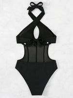 Halter Mesh Sheer Underwired One Piece Swimsuit Women Swimwear Female Backless Hollow Out Monokini High Cut Bathing Suit Swim