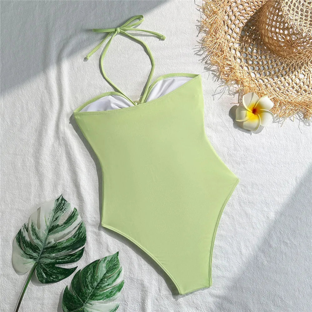 Sexy 3D Flower Hollow Out Swimwear One Piece Swimsuits Women 2026 Summer String Halter Monokini Swimming Bathings Suit Bather