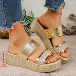 Women Wedge Sandals Casual Comfortable Party Shoes Shiny Crystal Wedges Slippers Women High Heels Chunky Platform Sandals Woman