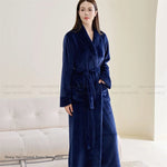 Couple Plus Size Winter Bathrobe Thick Coral Fleece Long Robe Soft Flannel Kimono Gown Loose Home Sleepwear Loungewear
