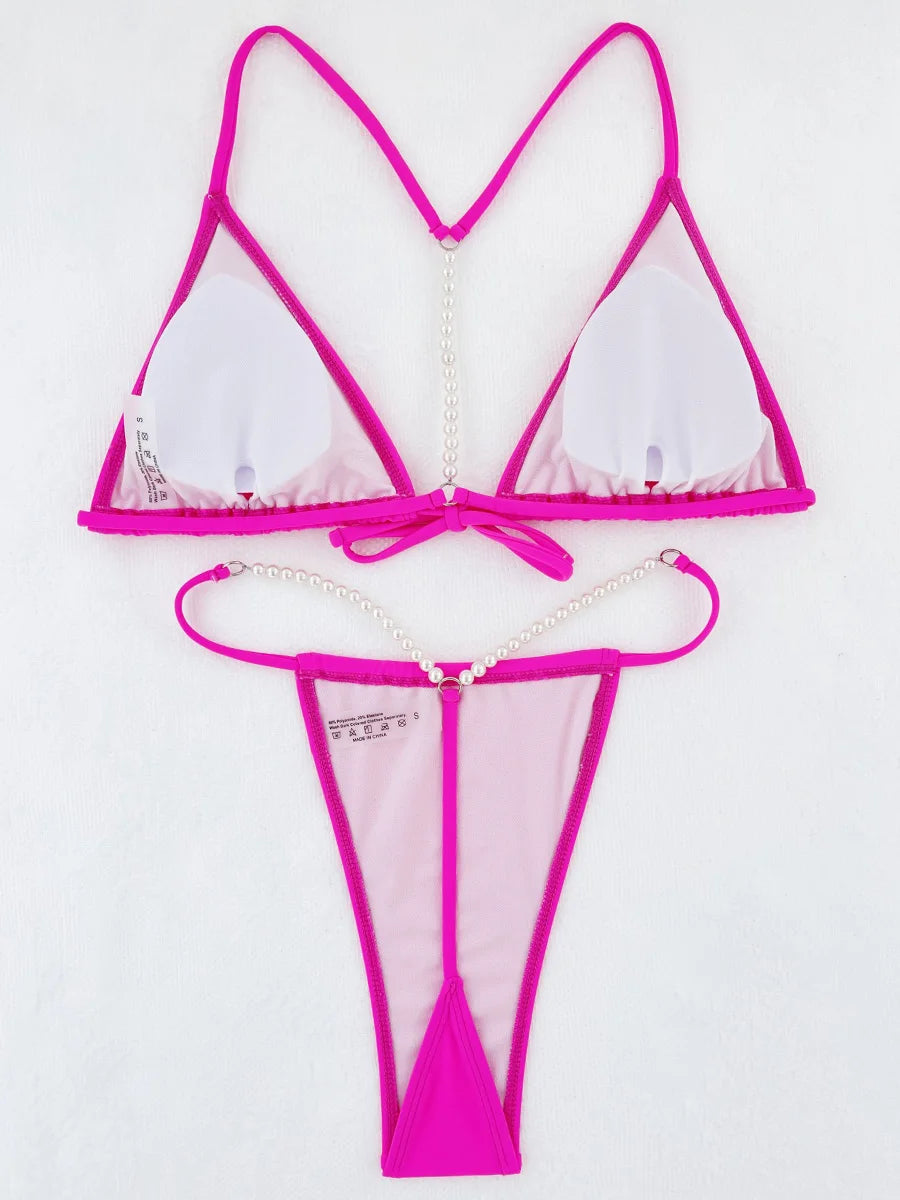 Sexy Pearl Bikinis Extreme Mini Micro String Bikini Female Swimsuit Women Thong Swimwear Two-pieces Bikini Set Bathing Suit Swim