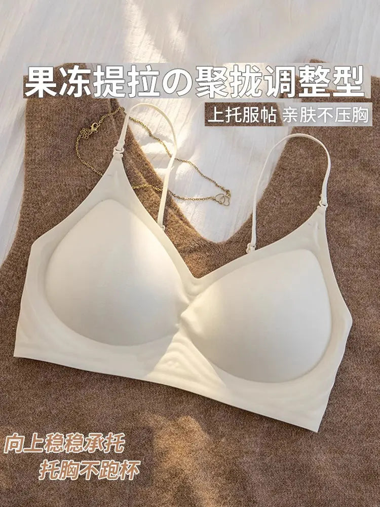 Summer Seamless Crop Top Bra Small Chest Gathered Thin Straps Back Accentuating Bralette Beachwear Light Support Wirefree AU