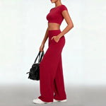 Women's Seamless Yoga Sets Sports Fitness Short-sleeved Loose Hip-lifting Pants Tracksuits Workout Gym Training Slim Fit Sets