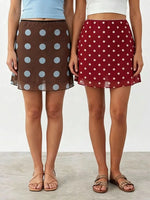 2026 Summer Women Mini Skirt Dot Print Elastic Waist Loose A-line Skirts Daily Casual Retro Skirt Streetwear