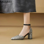 Zebra Leopard Animal Print Pointed Closed Toe Block High Heels Lady Mature Summer Shoes V-cut Designer Women Dress Pumps Sandals