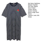 Women Summer Nightdress Short Sleeve Loose Breathable Comfortable Sleeping Polyester Stripes Print Night Robe Women Clothing